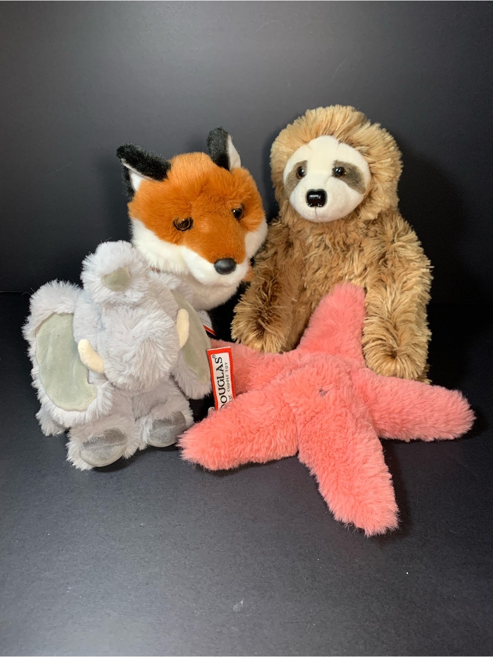 DOUGLAS CUDDLE TOY Plush SIMON SLOTH, Bushy Fox, Elephant, Starfish Lot of 4